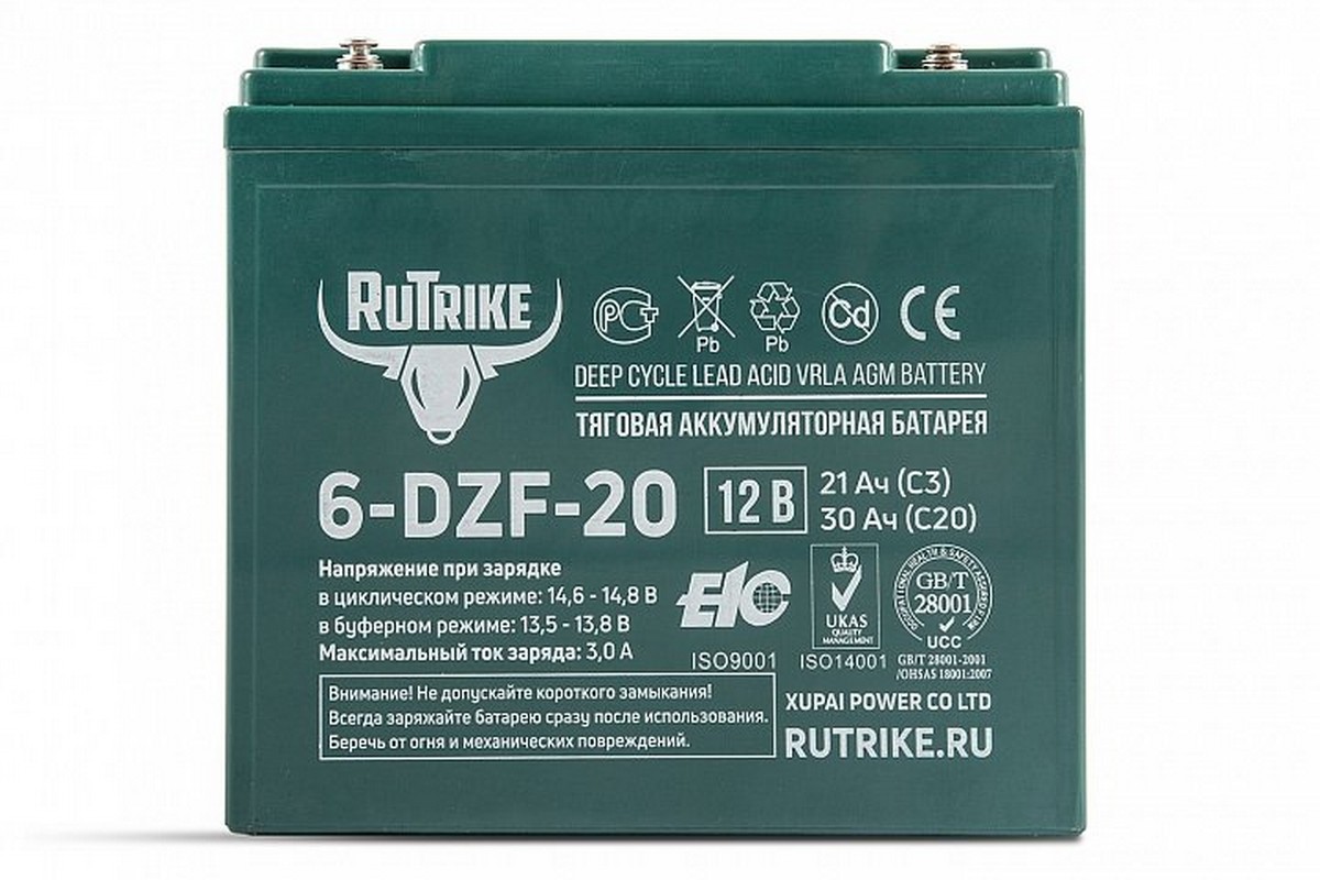 Тяговый гелевый аккумулятор RuTrike 6-DZF-20 (12V20A/H C2) 22834