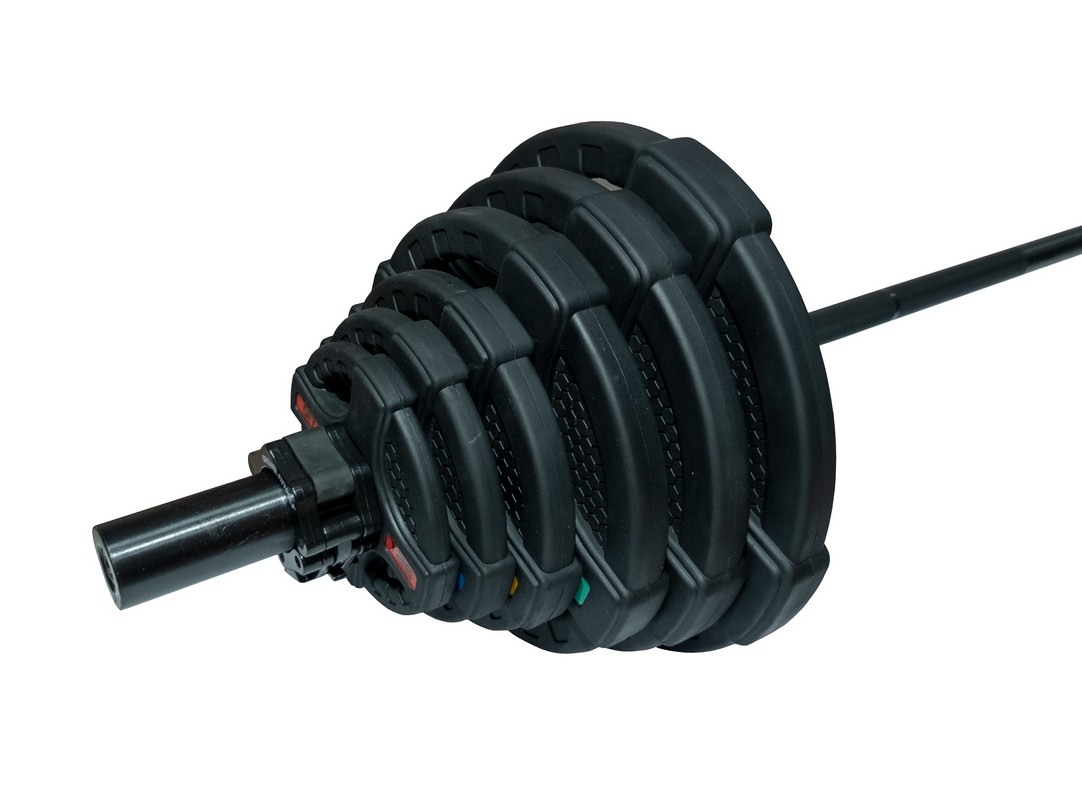 Штанга олимпийская 128 кг Original Fit.Tools диски с двумя хватами, черный гриф