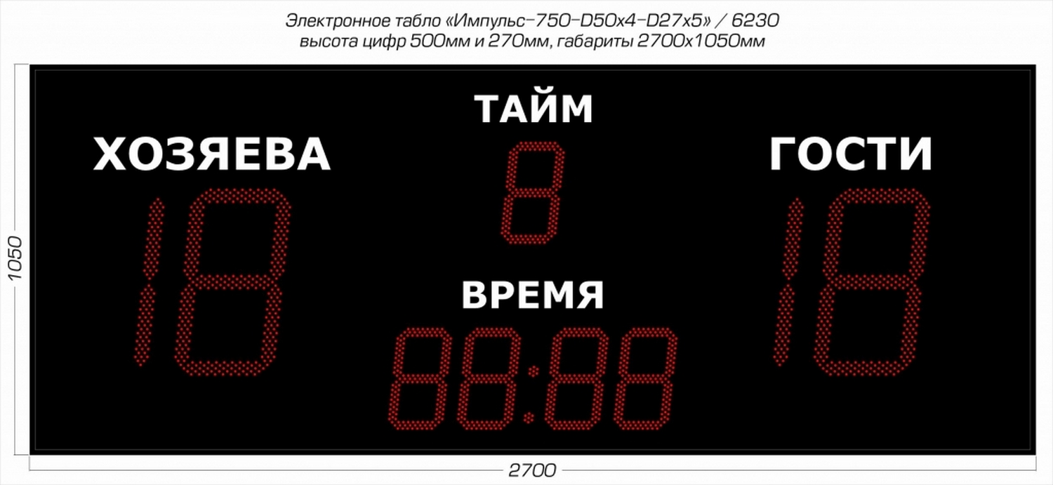 Табло для футбола Импульс 750-D50x4-D27x5