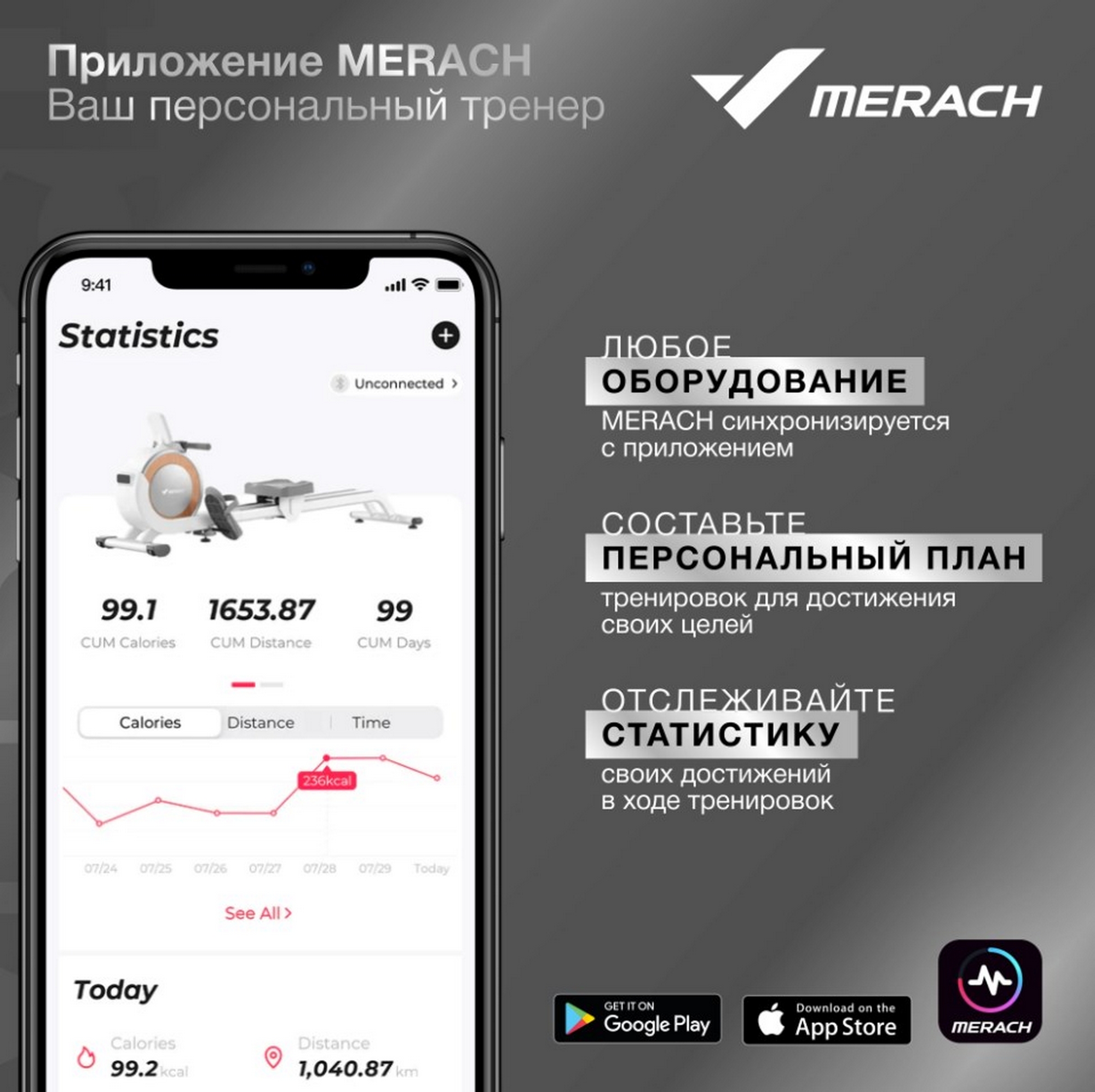 Гребной тренажер домашний MERACH MR-950W1Z