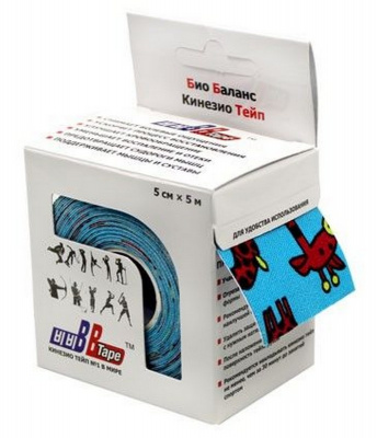 Кинезио тейп BBTape с рисунком 5x500 см Жираф голубой
