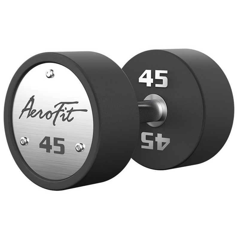 Набор полиуретановых гантелей, 40-50 кг, 5 пар, шаг 2,5 кг Aerofit AFPUDB40-50 черный, рукоятки хромированные