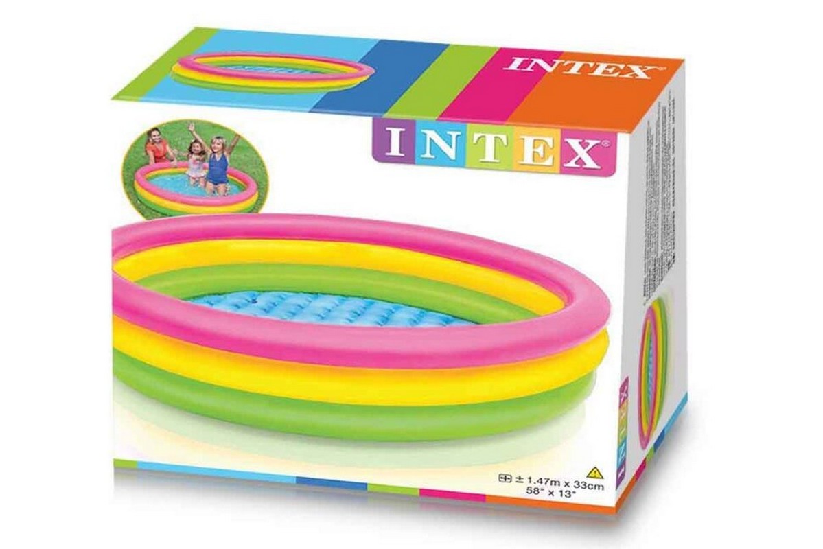 Детский надувной бассейн 147х33см Intex Радуга, с надувным дном 57422