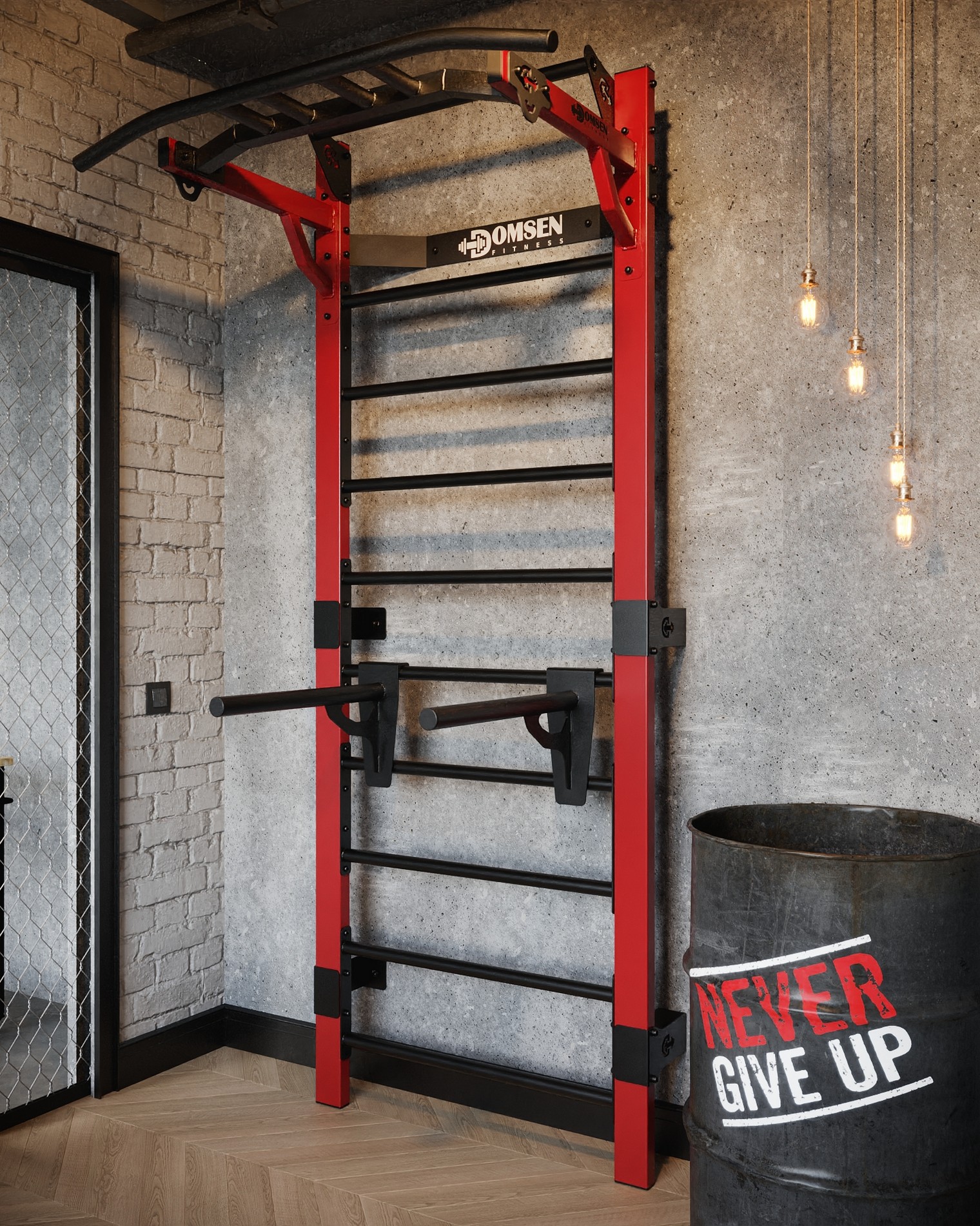 Профессиональная шведская стенка с брусьями и турником Domsen Fitness Ds46R Red