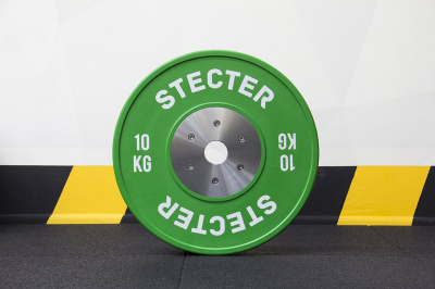 Профессиональный соревновательный диск для штанги 10 кг (зеленый) Stecter