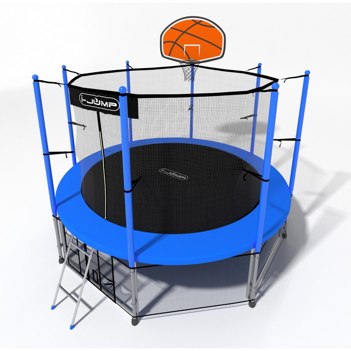 Батут i-Jump Classic Basket 10FT 306 см с нижней сетью и лестницей синий
