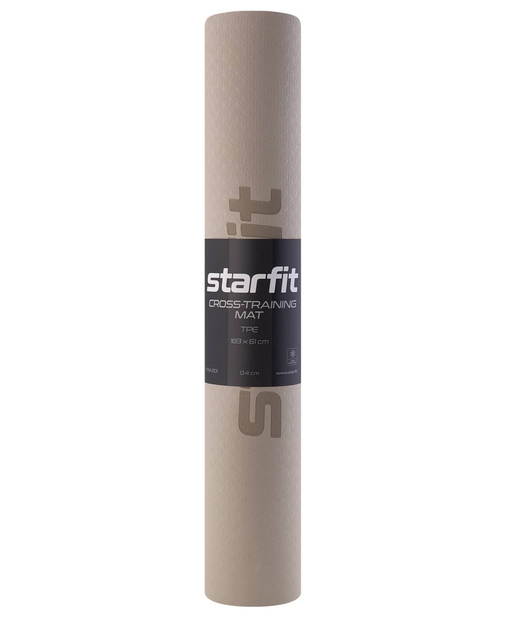 Коврик для йоги и фитнеса 183x61x0,4см Star Fit TPE FM-201 черный\серый