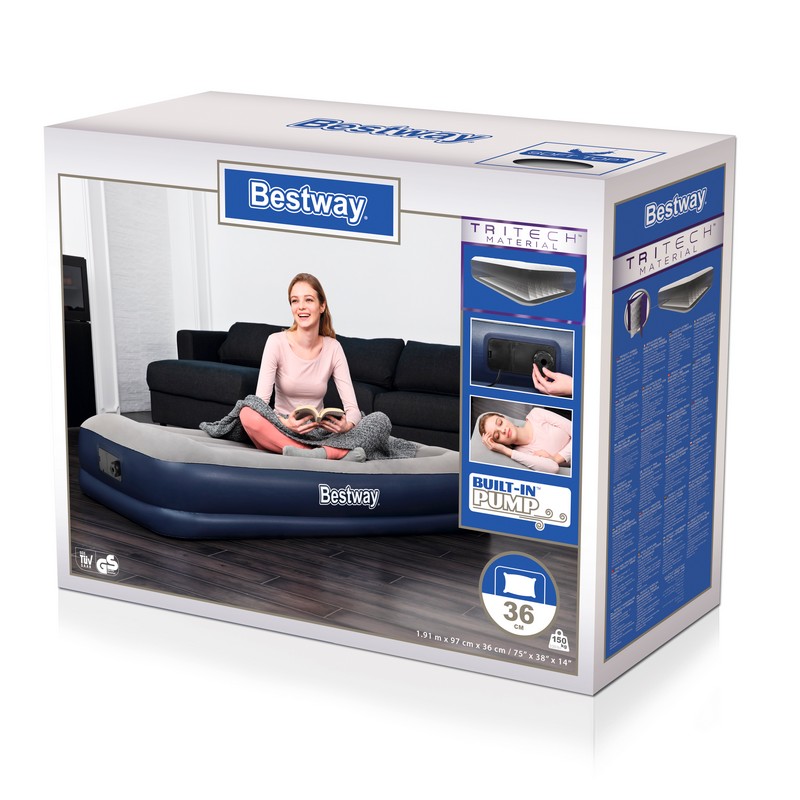 Надувная кровать 191х97х36см Bestway с подголовником, встроенный электронасос 67723
