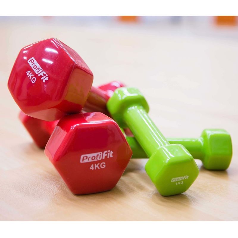 Гантель в виниловой оболочке, шестигранник 1 кгProfi-Fit зеленая