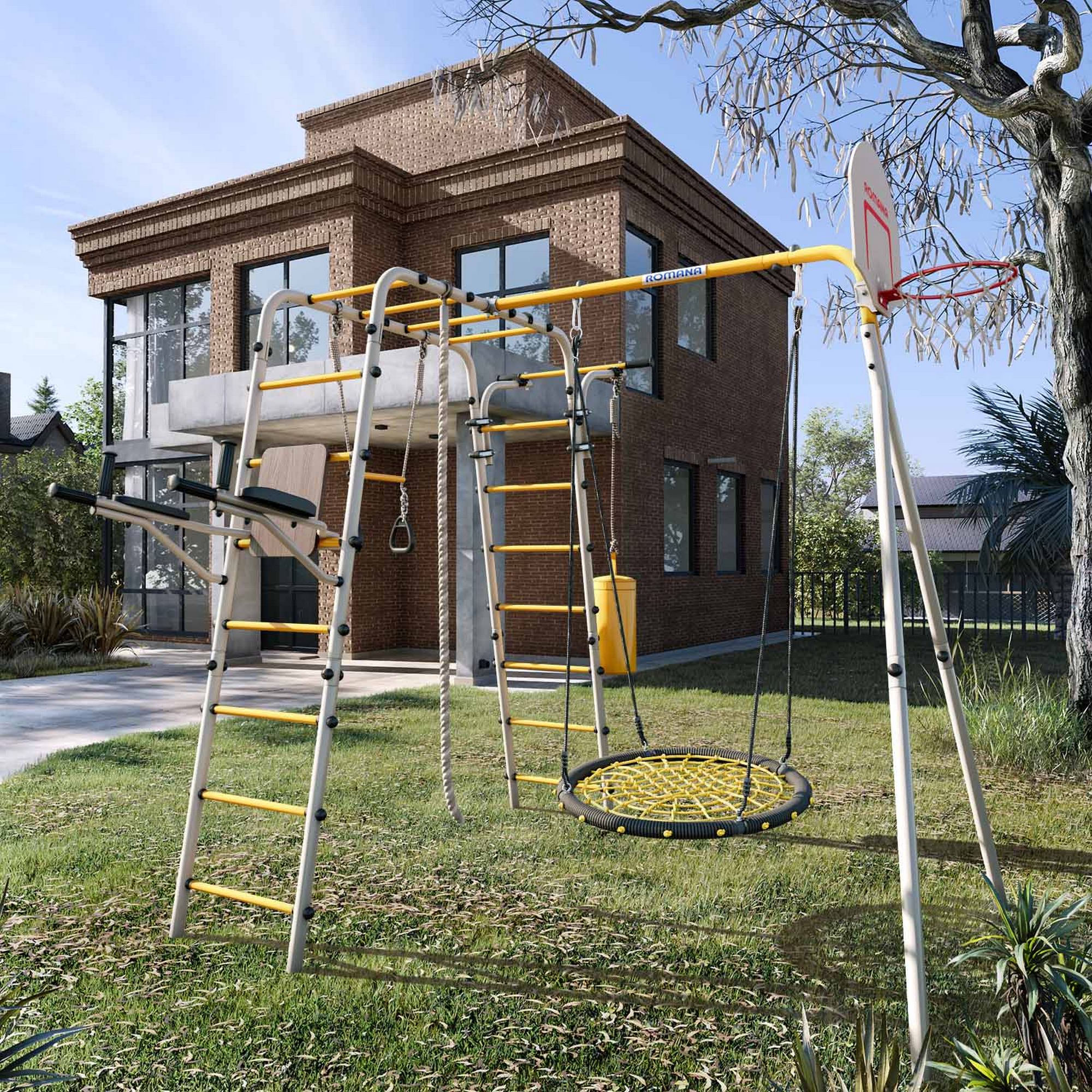Дачный комплекс Romana Fitness + ГНЕЗДО качели-гнездо 80 см 103.20.05 серый\жёлтый