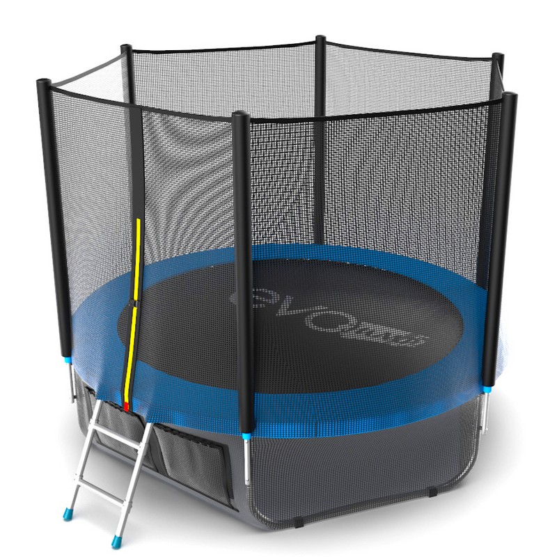 Батут с внешней сеткой и лестницей EVO Jump External 8ft+ нижняя сеть, синий