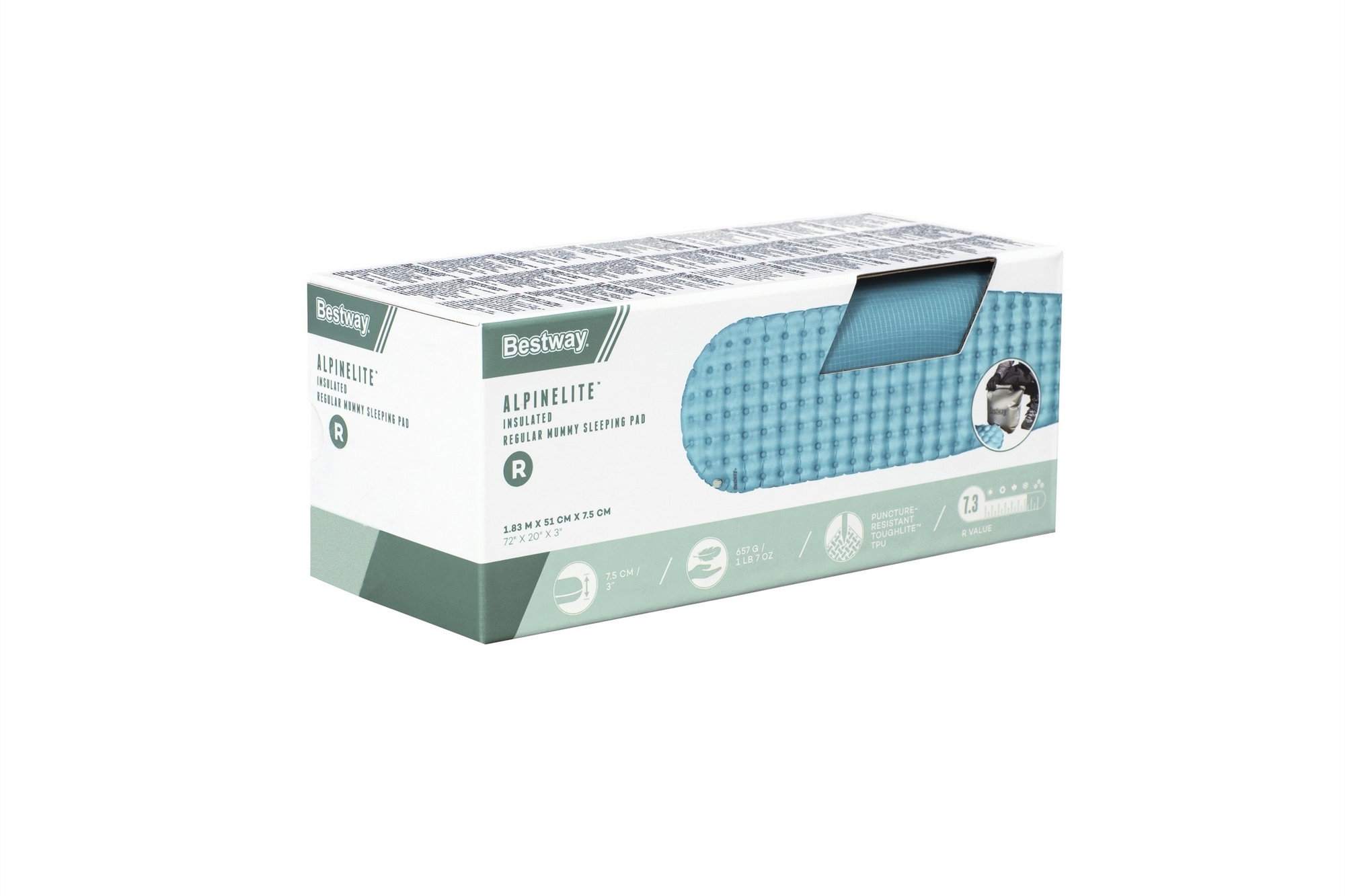 Надувной спальный коврик каремат 183x51x7,5см Bestway AlpineLite Insulated Regular Mummy 69612