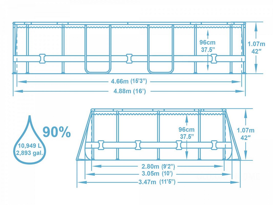 Каркасный бассейн овальный 488x305x107cм Bestway Power Steel 56448