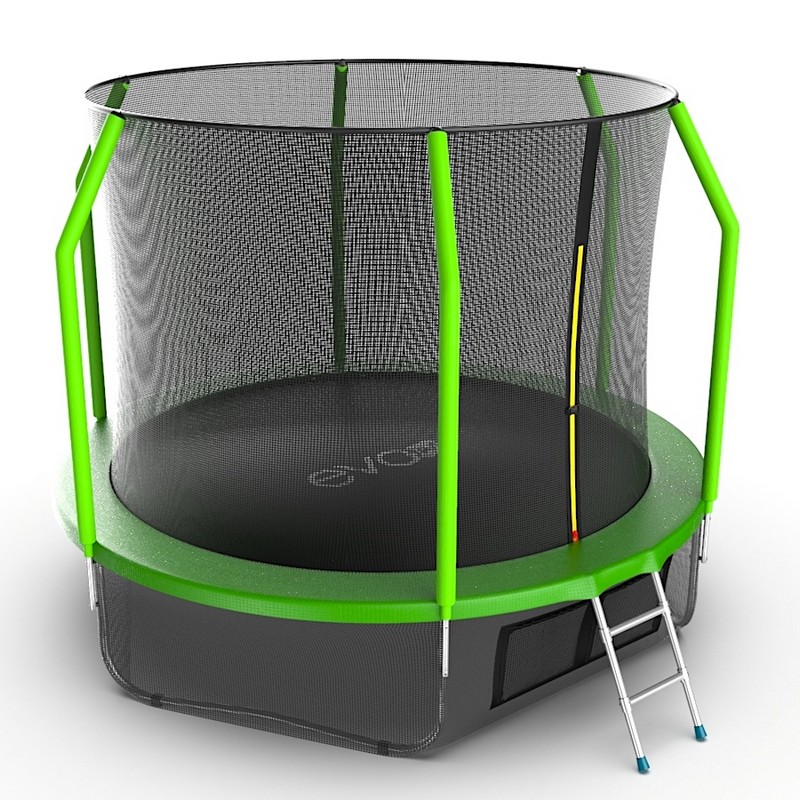Батут с внутренней сеткой и лестницей EVO Jump Cosmo 10ft + нижняя сеть, зеленый