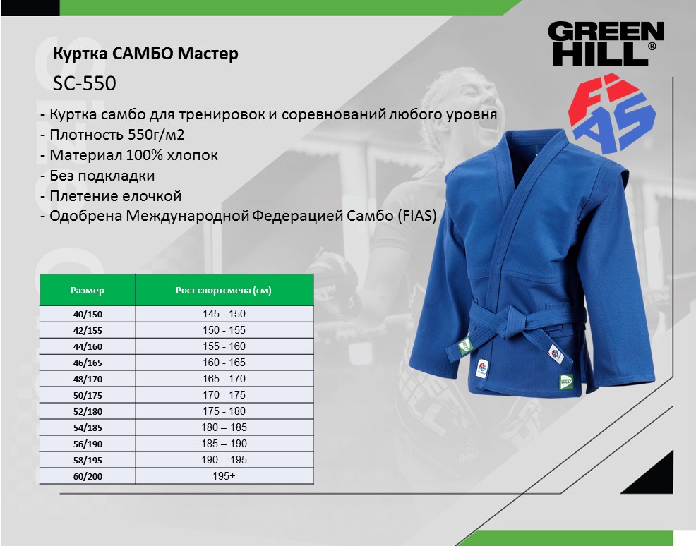 Куртка САМБО Мастер FIAS Approved синяя Green Hill SC-550