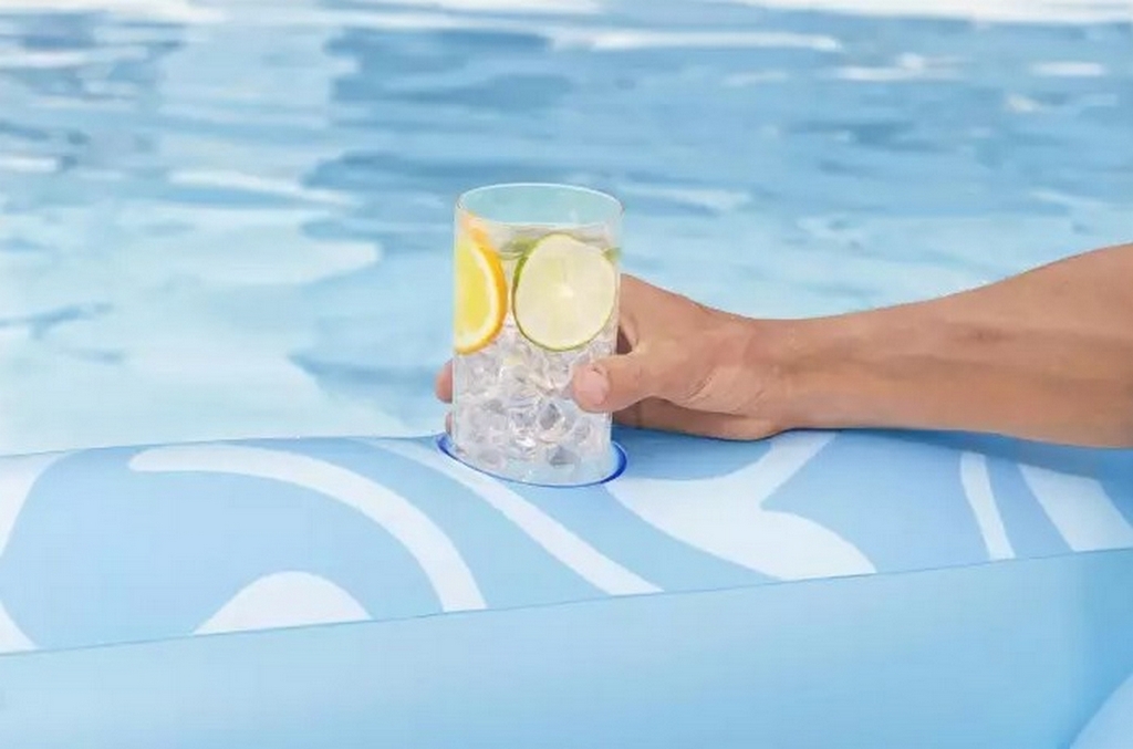 Надувно шезлонг 214х155см, до 100 кг Bestway Sun-Kissed Tanning Lounge, с подушкой, подстаканник 43838