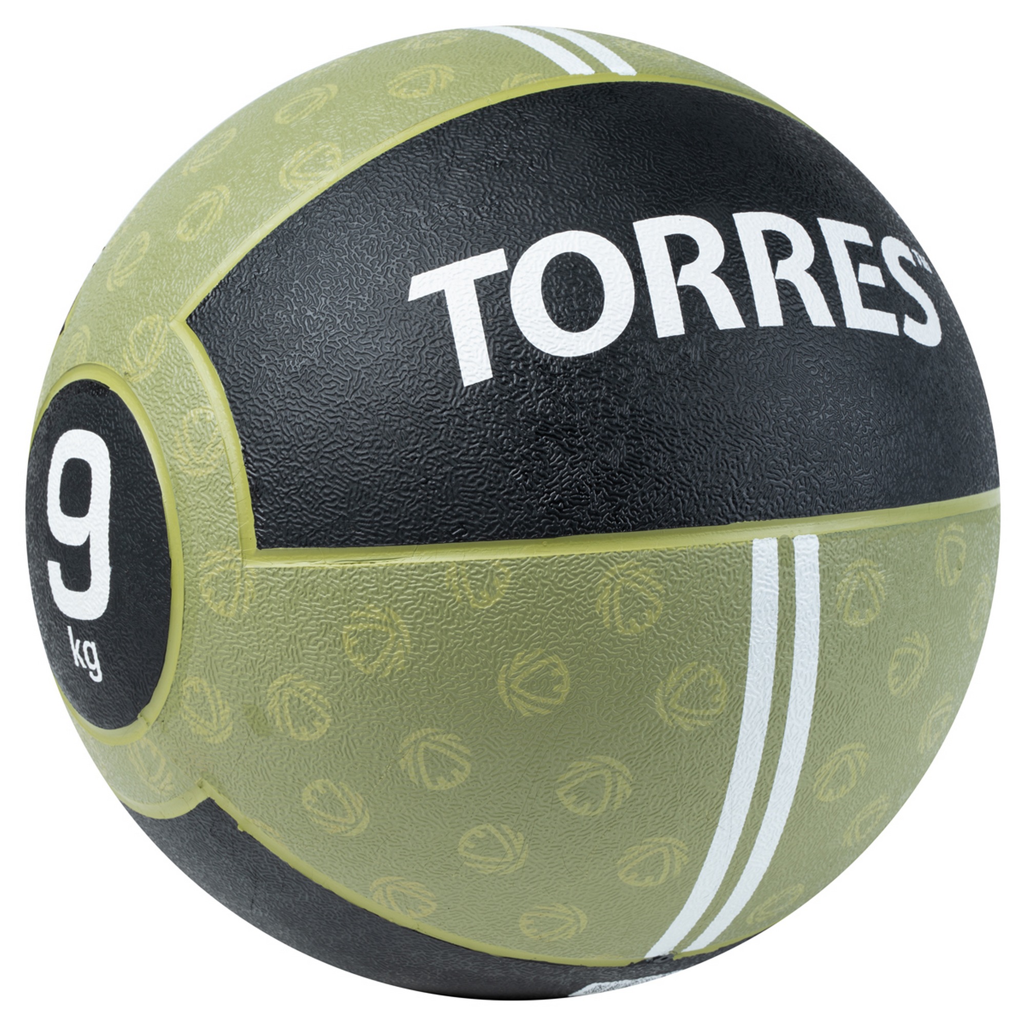 Медбол 9кг, d27,5см, резина Torres AL00239 хаки-черный