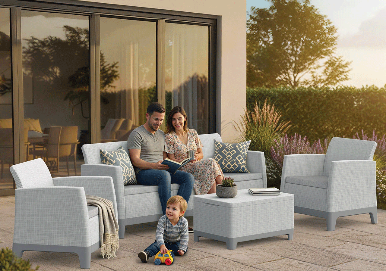 Комплект мебели Сканди Форма (Scandi Forma set with 3 seater sofa and storage box jute table Ash grey & Storm Grey) св.серый