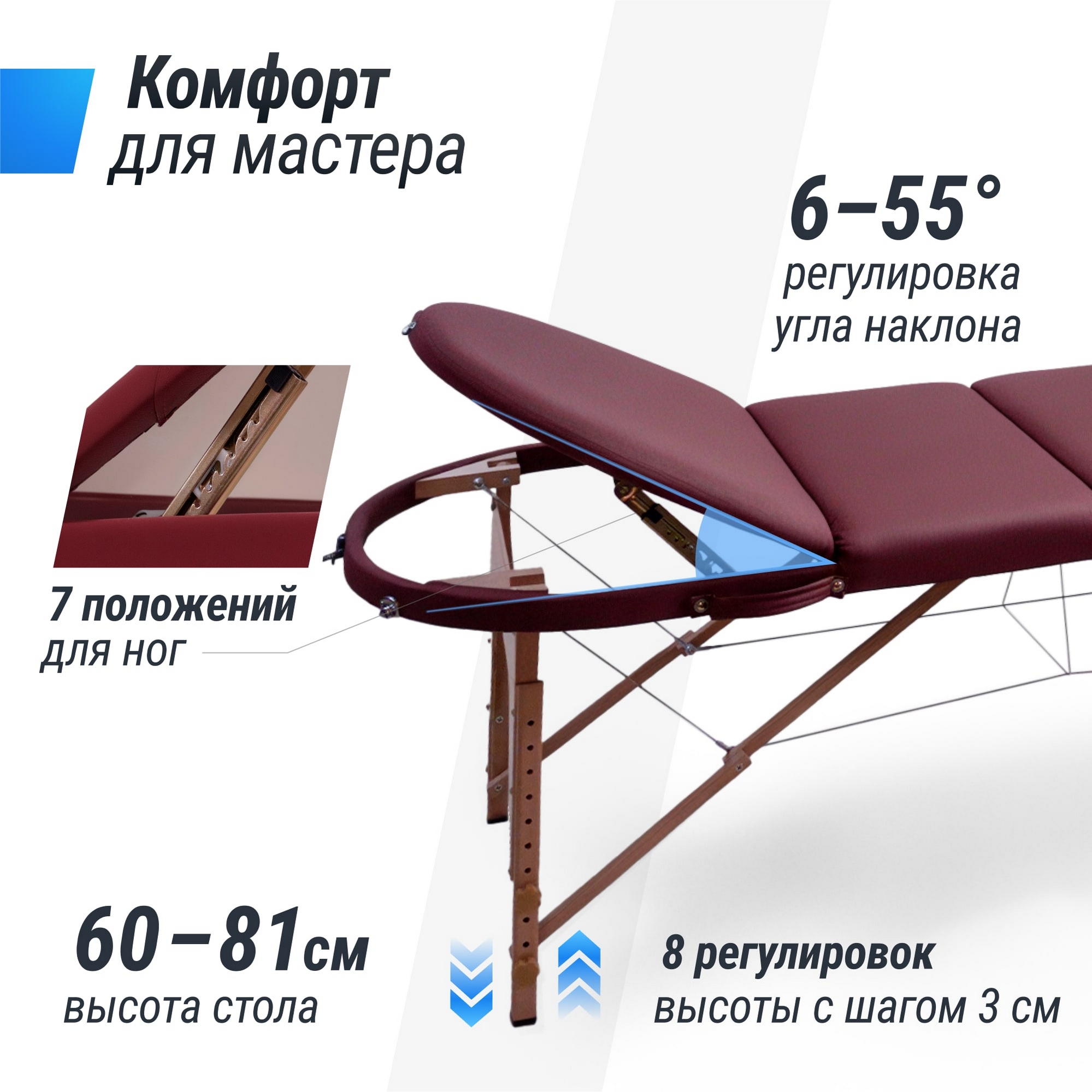 Массажный стол 3 Section Unix Comfort MTCOMFORTBR Burgundy