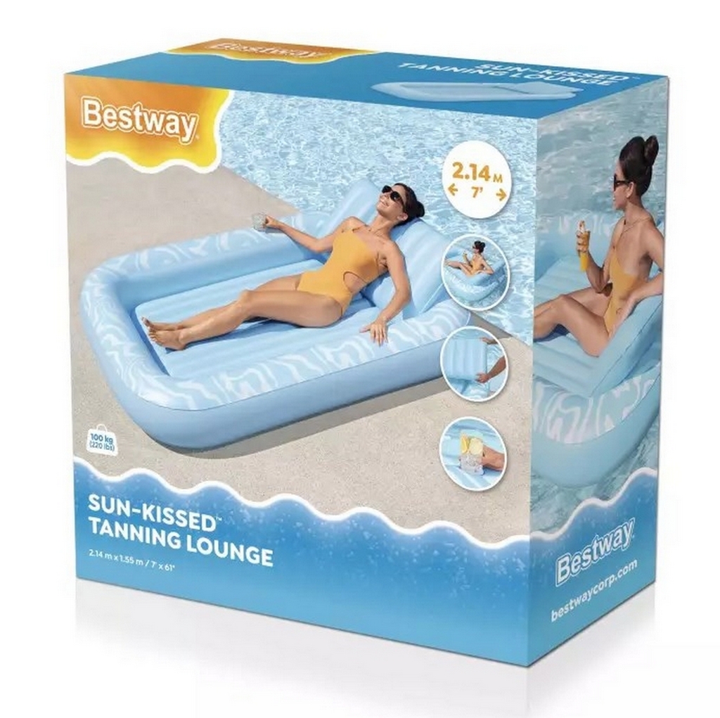 Надувно шезлонг 214х155см, до 100 кг Bestway Sun-Kissed Tanning Lounge, с подушкой, подстаканник 43838