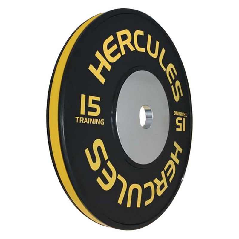 Диск тяжелоатлетический тренировочный, цельнорезиновый Hercules 15 кг (диаметр 450 мм) DHS чёрно-жёлтый