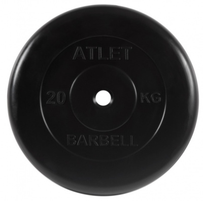 Диск обрезиненный d51мм MB Barbell Atlet 20кг черный MB-AtletB51-20