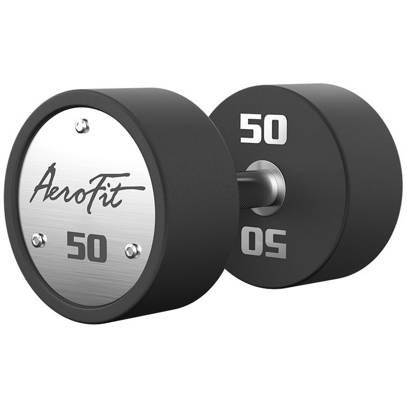 Набор полиуретановых гантелей, 40-50 кг, 5 пар, шаг 2,5 кг Aerofit AFPUDB40-50 черный, рукоятки хромированные