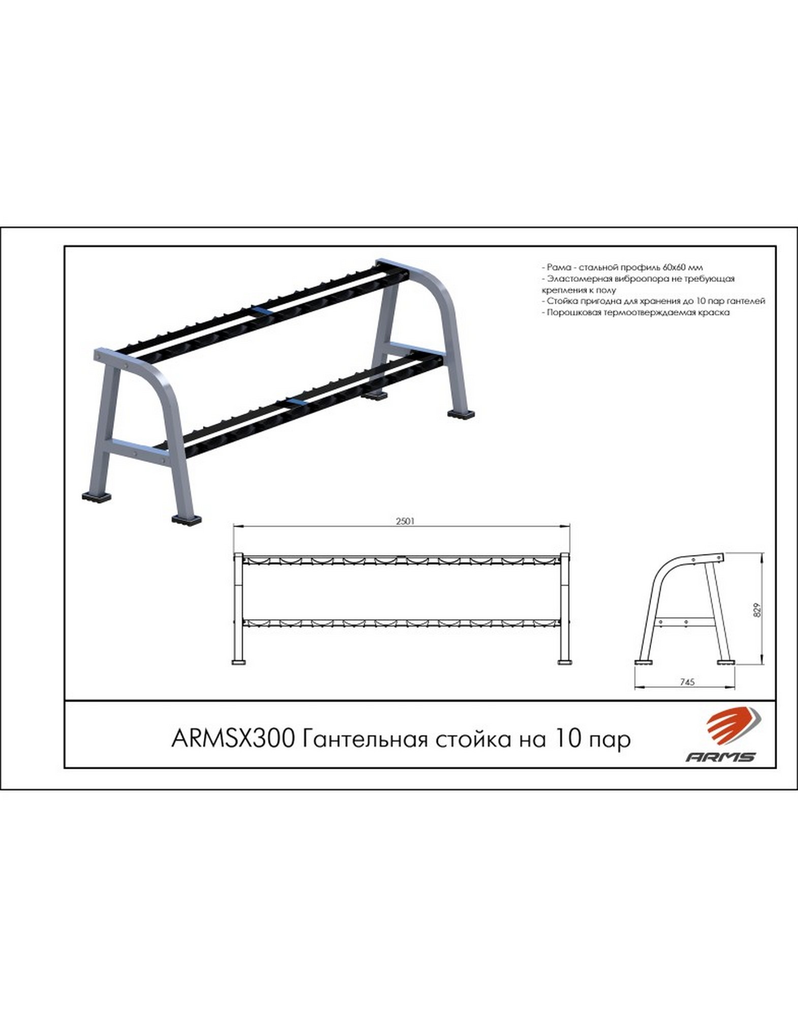 Гантельная стойка на 10 пар ARMS ARMSX300