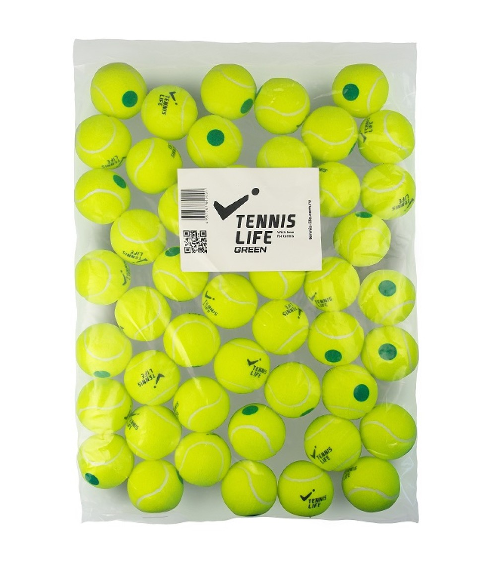Детские мячи для тенниса 48 шт Tennis Life TL-GREEN жёлтый с зелёной точкой