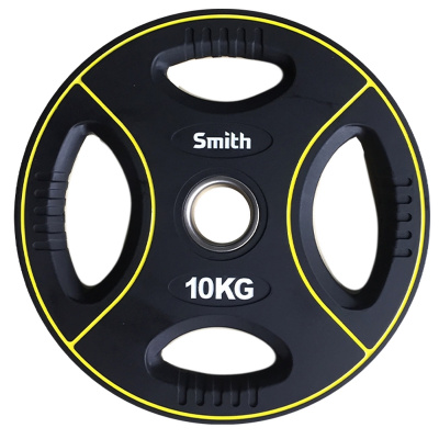 Диск для штанги, полиуретановый, d51мм 10кг Smith Strength PUWP12-10 черный с цветными линиями