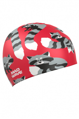 Юниорская силиконовая шапочка Mad Wave Raсcoons M0574 22 1 00W красный