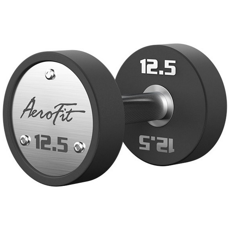 Набор полиуретановых гантелей, 2,5-25 кг, 10 пар, шаг 2,5 кг AeroFit AFPUDB2.5-25 черный, рукоятки хромированные
