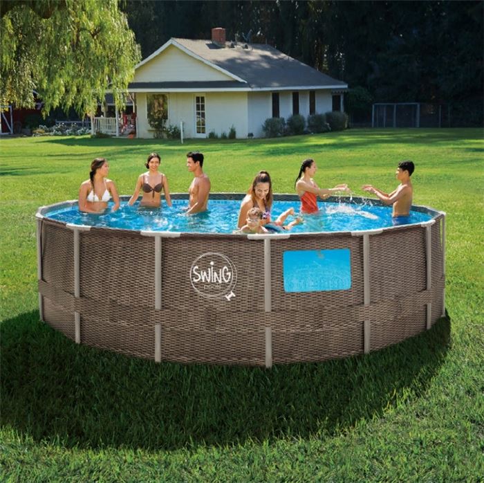 Каркасный бассейн Mountfield Swing круглый 488x122 см Elite Wicker Dark с окном 3EXB0563