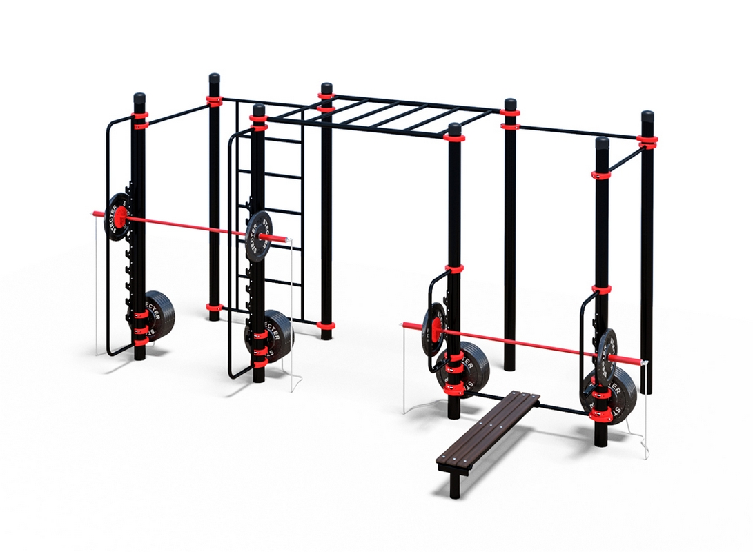 Уличный комплекс для воркаута WORKOUT-FIT - 02 с штангами, рукоходом и шведской стенкой Stecter