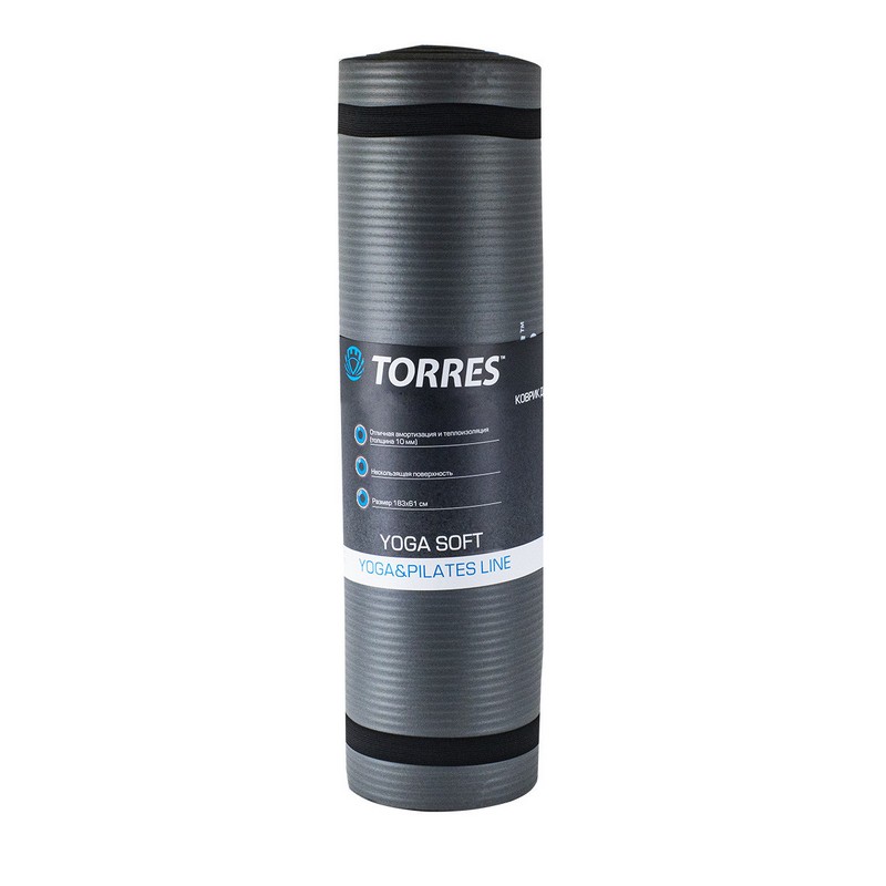 Коврик для йоги 181х61x1см Torres Soft YL10110 серый