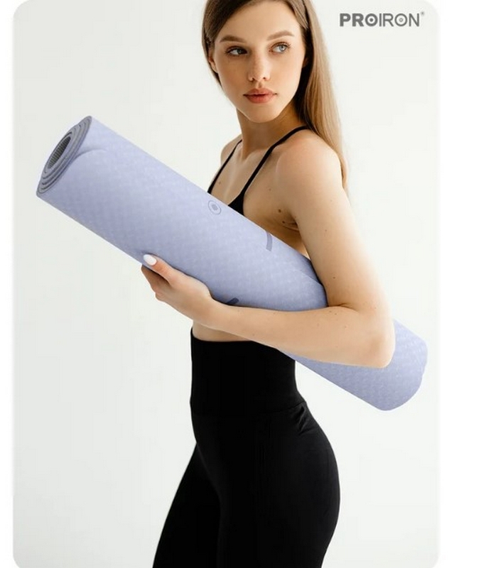 Коврик для йоги и фитнеса 183x80x0,7см TPE PROIRON К1887ТСС серо-синий