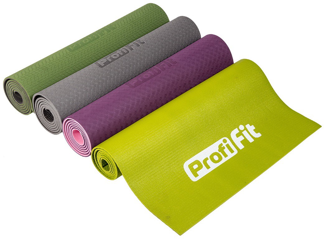 Коврик для йоги и фитнеса проф 173x61x0,6 Profi-fit зеленый/серый