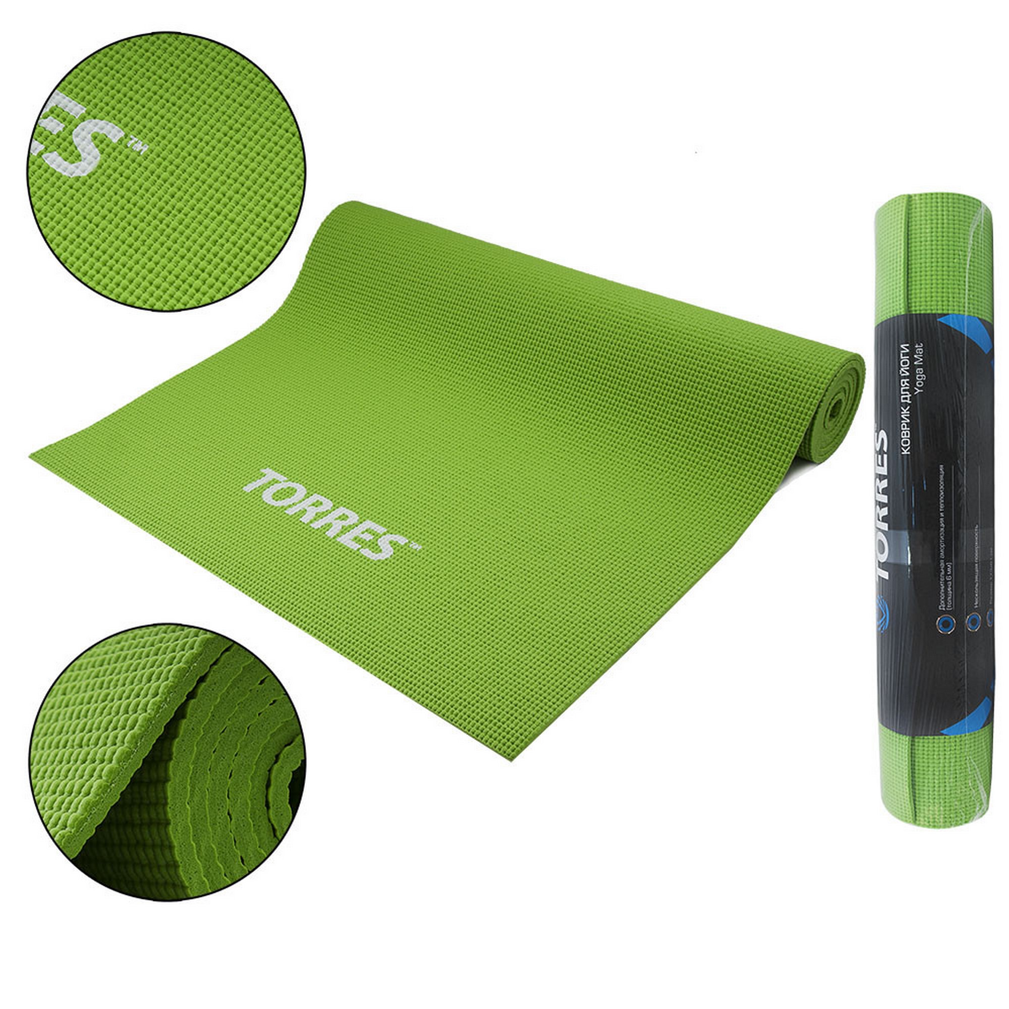 Коврик для йоги Torres Comfort 6 PVC 6 мм, нескользящее покрытие YL10036 зеленый