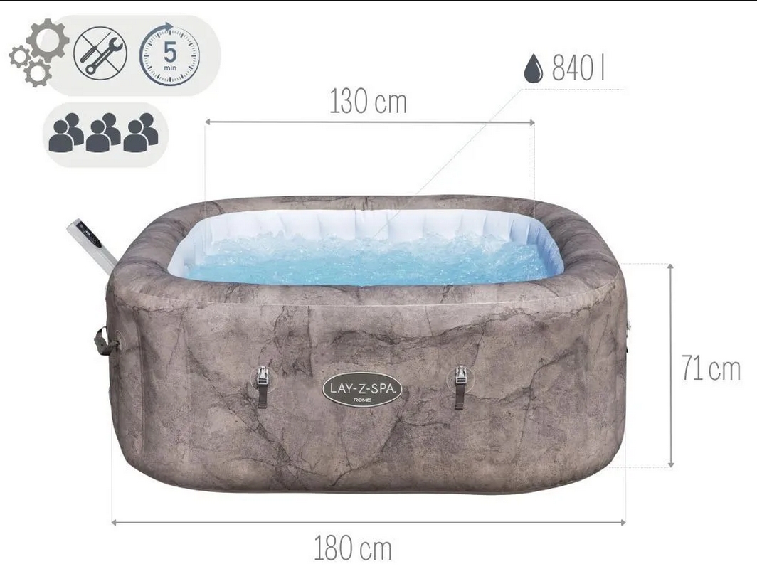 Надувной СПА бассейн (джакузи), 180х71 см Bestway Lay-Z-Spa Rome MaxHold 6001K
