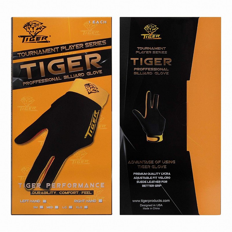 Перчатка бильярдная Tiger L, 45.400.00.3 черно-желтая
