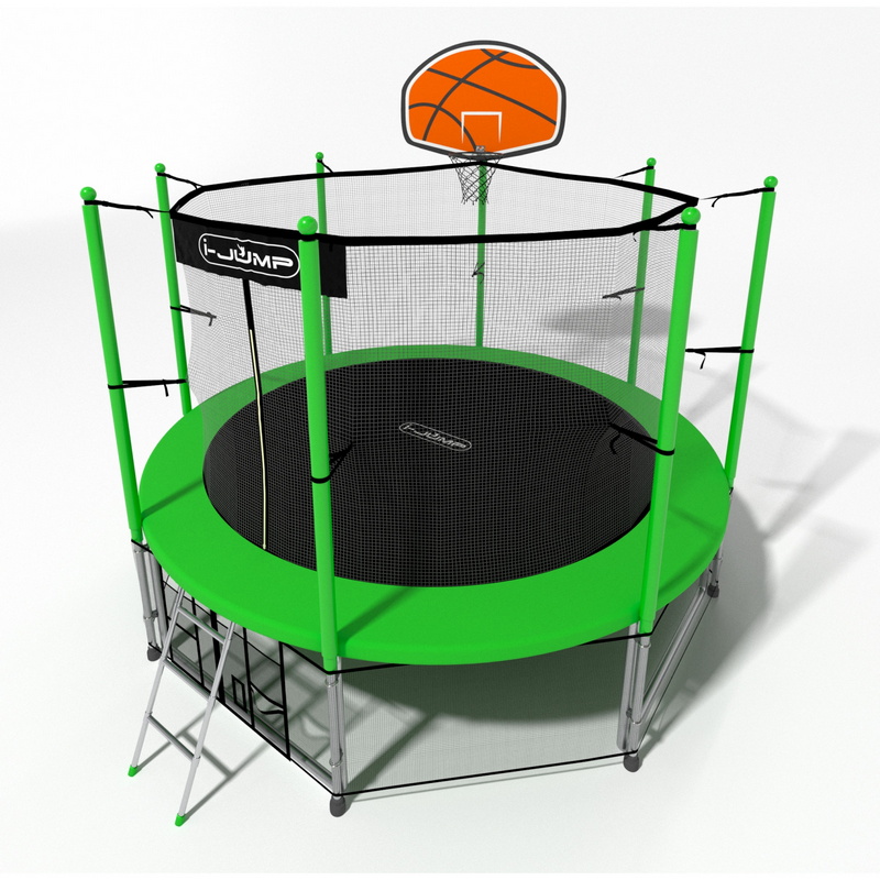 Батут i-Jump Classic Basket 8FT 244 см с нижней сетью и лестницей зеленый