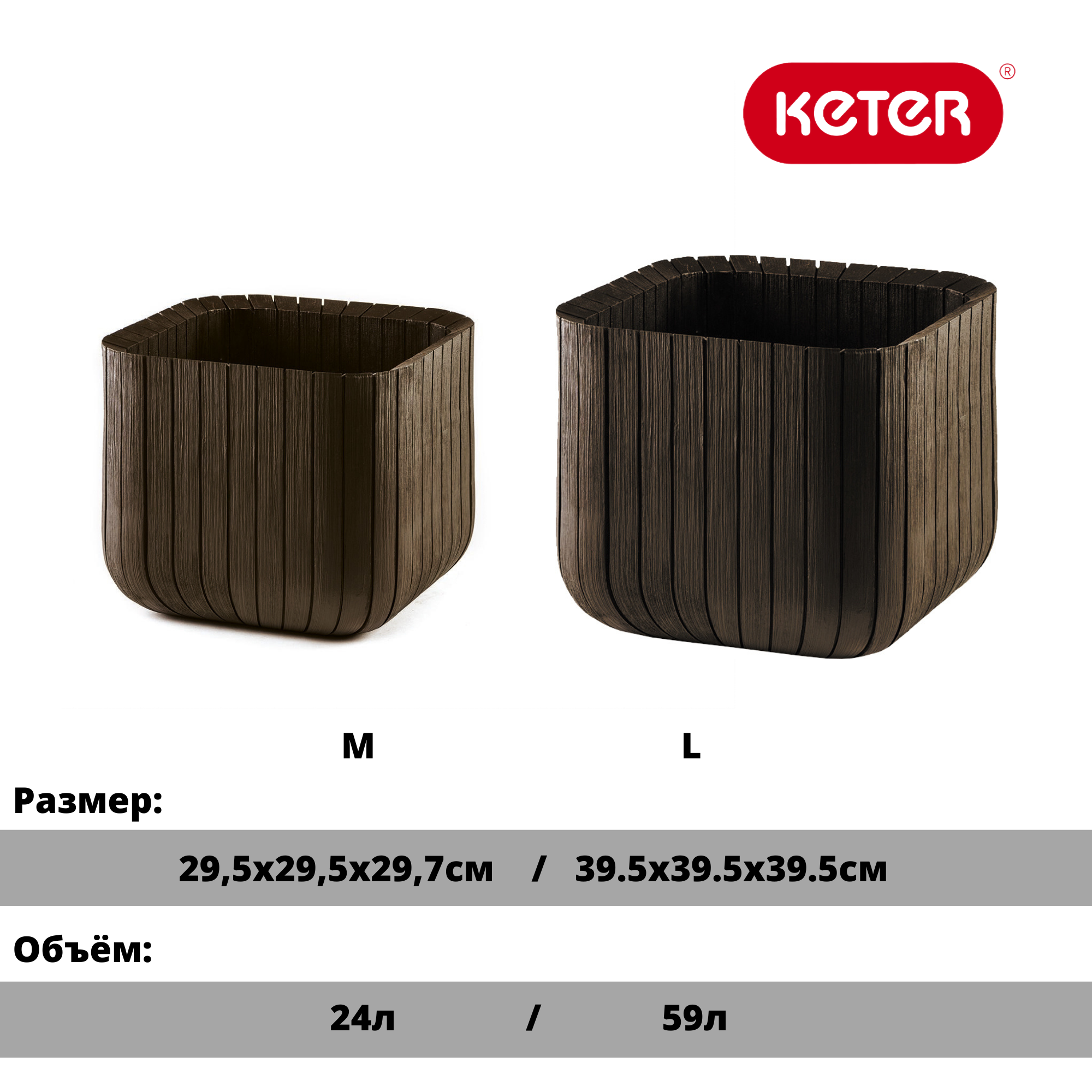 Кашпо куб, коричневый, S Keter Cube Planter