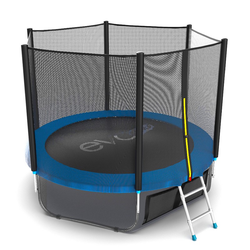Батут с внешней сеткой и лестницей EVO Jump External 8ft+ нижняя сеть, синий