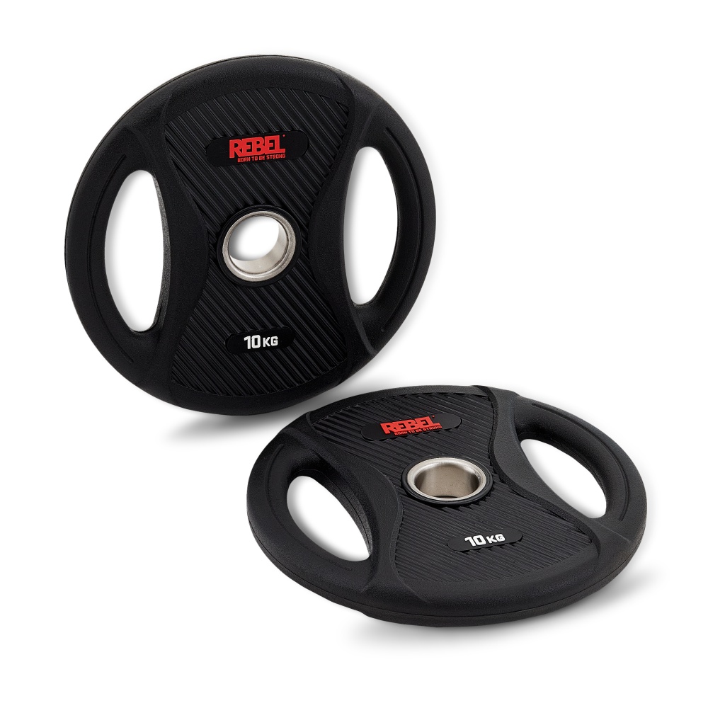 Диски олимпийские обрезиненные с двумя хватами 10 кг (пара) REBEL R-PVP-10-PAIR