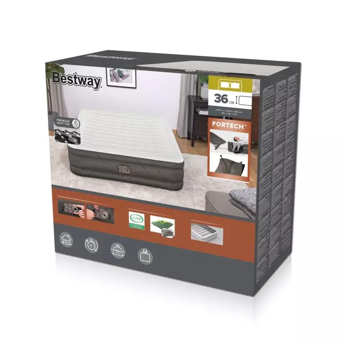 Надувная кровать 152х203х36см Fortech Air встр.насос 220В, до 300кг Bestway 69133