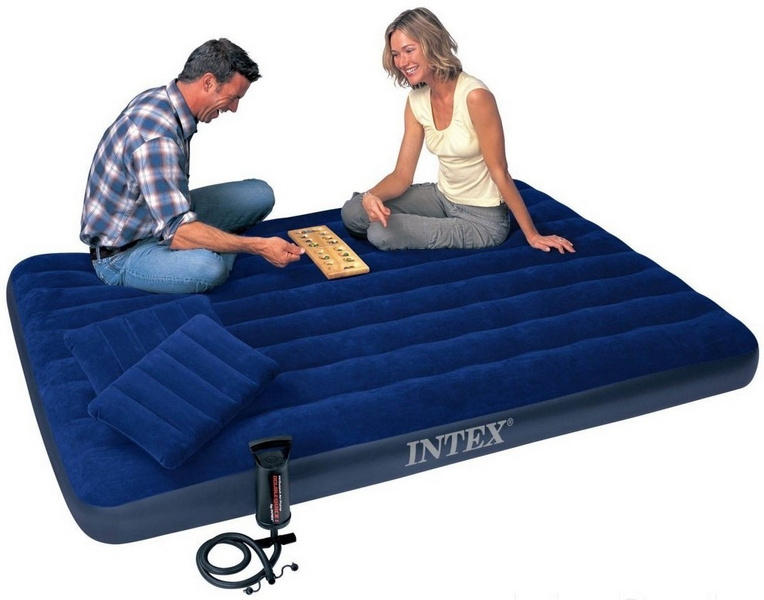 Надувной матрас Intex Classic Downy Airbed Fiber-Tech, 152х203х25см с подушками и насосом 64765