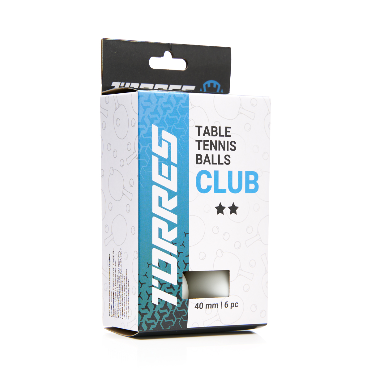 Мяч для настольного тенниса, d40+ мм, 6 шт Torres Club 2* TT23014 белый