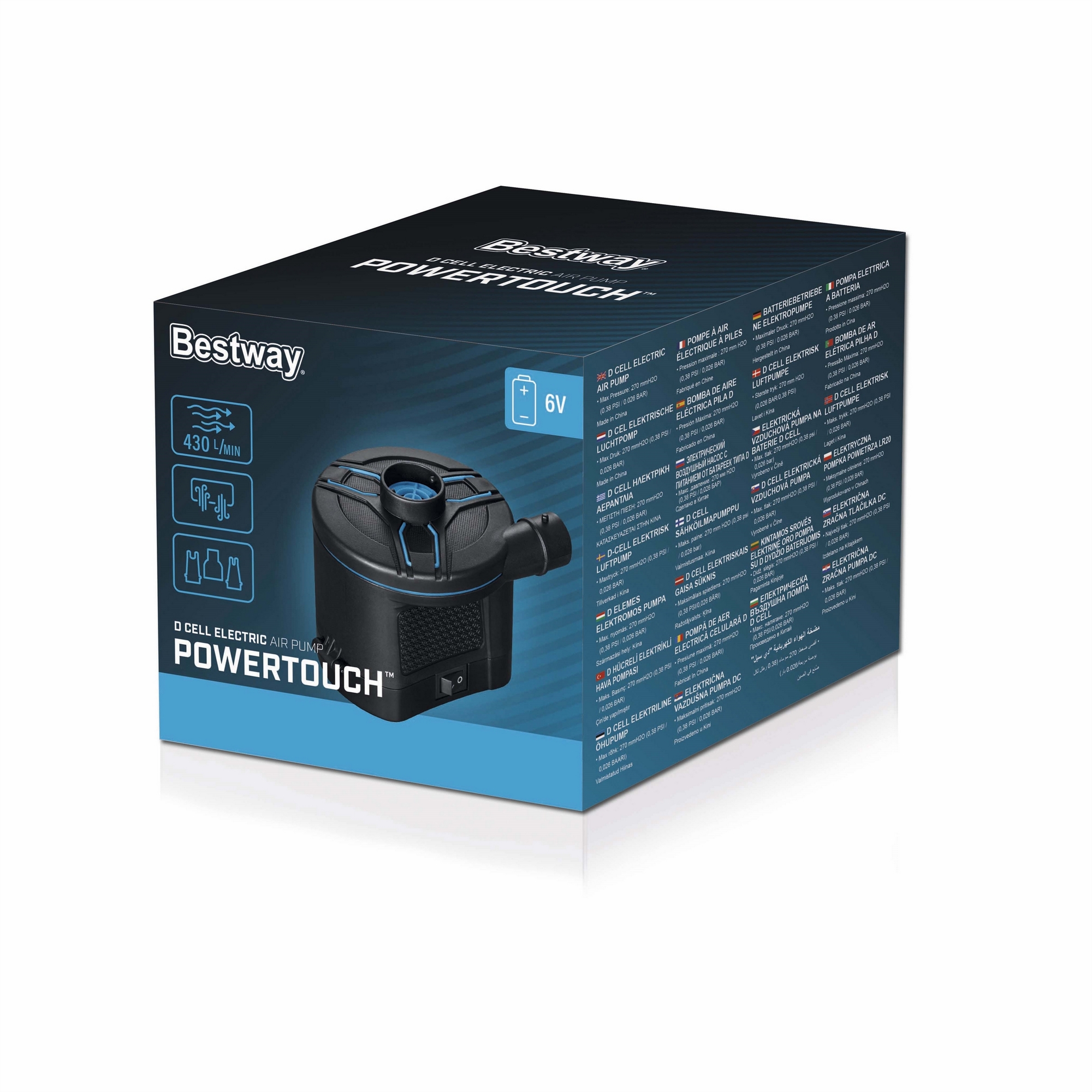 Насос электрический 6.0В на батарейках 4хLR20/D, 430 л/мин, 3 насадки Bestway 62254