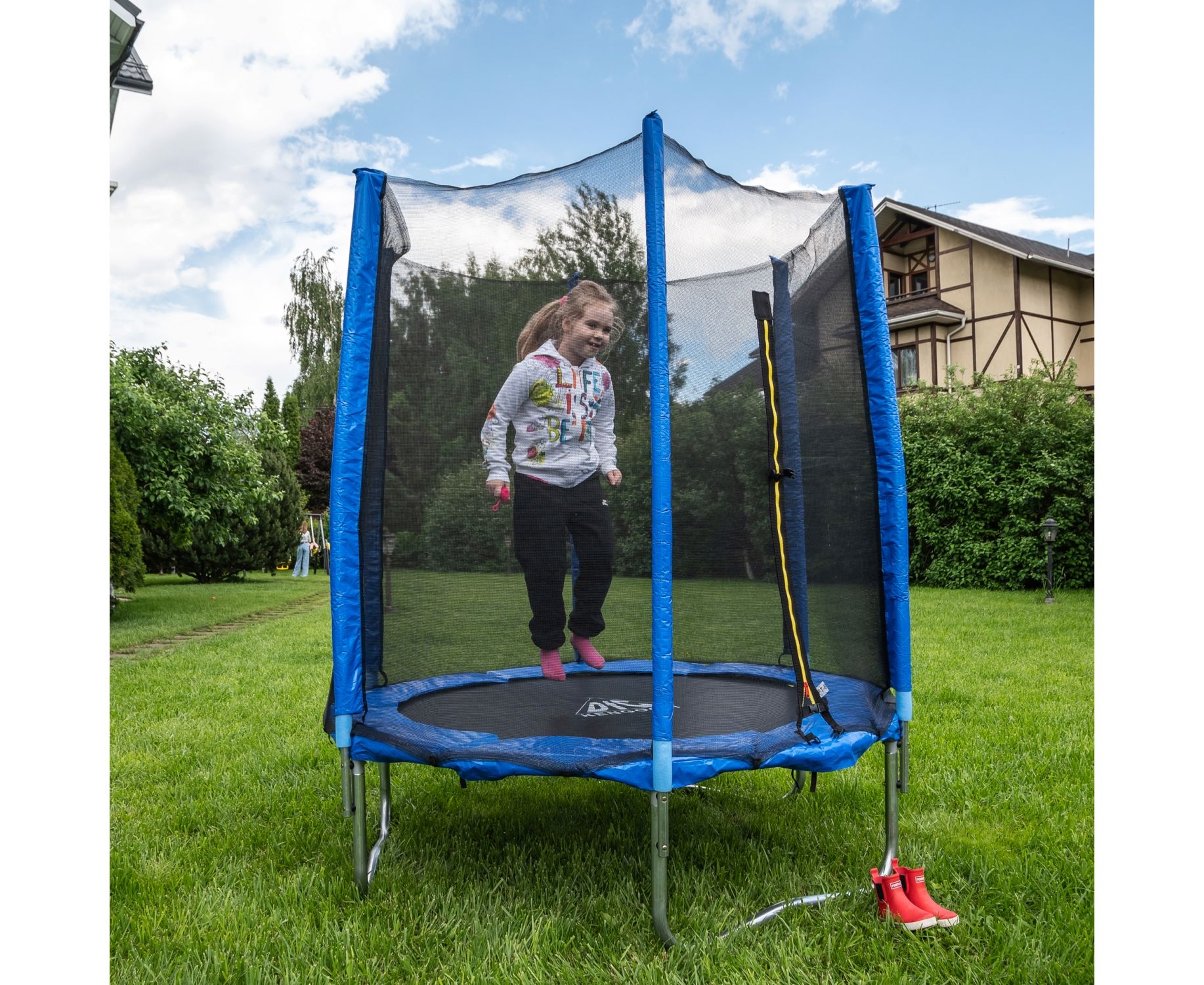 Батут DFC Trampoline Fitness 14ft наружн.сетка (427см) 14FT-TR-B синий