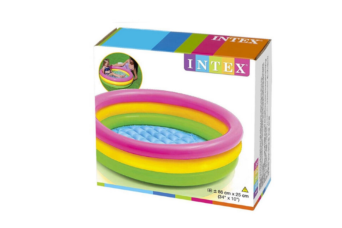 Детский надувной бассейн 86х25см Intex Радуга, с надувным дном 58924